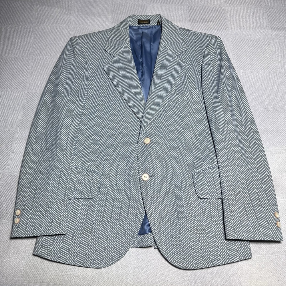 Vintage 70s Richman Brothers Herringbone Sportsman Knit Blazer 39S Made in Japan